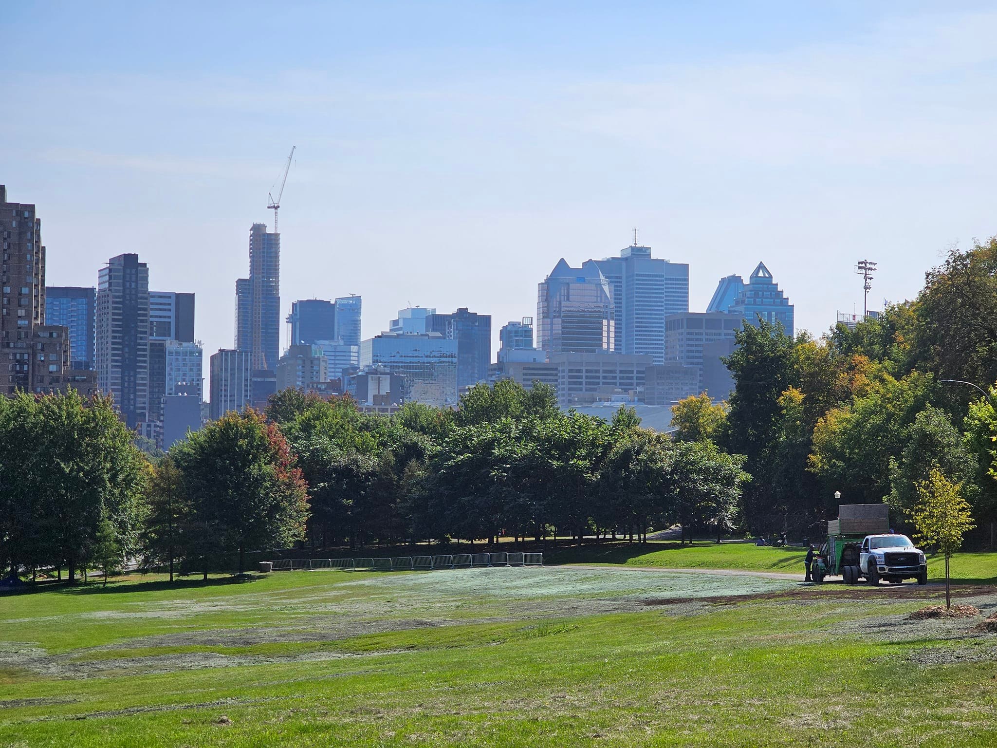 Terrain gazonné entourant un immeuble résidentiel à logements multiples  à Mille-Isles